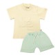 Trendyvalley Organic Cotton Kids & Baby Outing wear Short Sleeve Shirt TShirt Short Pants Duck -Cream+Green