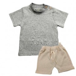 Trendyvalley Organic Cotton Kids & Baby Outing wear Short Sleeve Shirt TShirt Short Pants Roar -GreyT