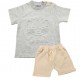 Trendyvalley Organic Cotton Kids & Baby Outing wear Short Sleeve Shirt TShirt Short Pants Growl -Grey+Brown
