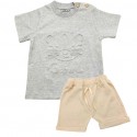 Trendyvalley Organic Cotton Kids & Baby Outing wear Short Sleeve Shirt TShirt Short Pants Growl -Grey+Brown