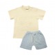 Trendyvalley Organic Cotton Kids & Baby Outing wear Short Sleeve Shirt TShirt Short Pants Growl -Cream+Grey