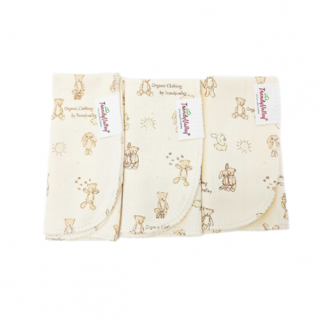 TrendyValley Organic Cotton Baby Wash Handkerchief Printed Design  (3 Pcs)