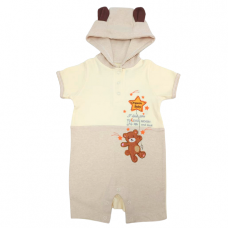 Trendyvalley Organic Cotton Short Sleeve Short Pant Baby Romper With Hat Bear (Brown)