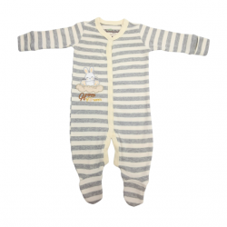 Trendyvalley Organic Cotton Long Sleeve Long Pant With Feet Covered Baby Romper (Bunny Grey Stripe)