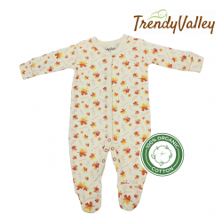 Trendyvalley Organic Cotton Long Sleeve Long Pant Baby Romper （Autumnal Foliage)