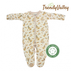Trendyvalley Organic Cotton Long Sleeve Long Pant Baby Romper （Amber Autumn)