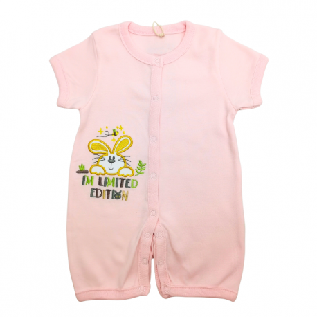 Trendyvalley Organic Cotton Short Sleeve Short Pant Baby Romper ( Limited Edition Bunny Pink)