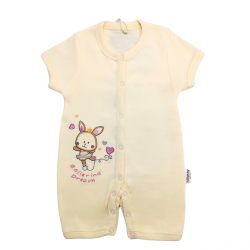 Trendyvalley Oganic Cotton Short Sleeve Short Pant Baby Romper (RABBIT CREAM)