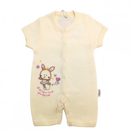 Trendyvalley Oganic Cotton Short Sleeve Short Pant Baby Romper (RABBIT CREAM)