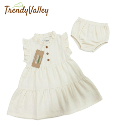 Trendyvalley Gauze Organic Cotton Baby Girl Gauze Button Dress (WHITE)