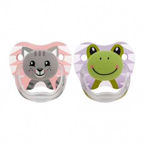 Dr Brown's Prevent PRINTED SHIELD Pacifier - Stage 1 (0 - 6M) Girl Animal Faces (PINK), 2-Pack