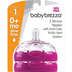 Baby Brezza Stage 1 Replacement Baby Bottle Nipples with Anti-Colic Truflo Vent System (2 Packs)