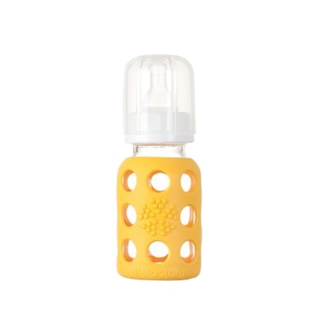 Lifefactory 4oz (120ml) Glass Baby Bottle with Protective Silicone Sleeve (Banana)