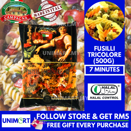 UNIMART Campagna Fusilli Tricolour Pasta (500gram) (Cooking Time : 7 Minutes)