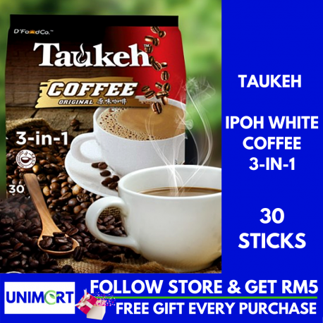 Unimart Taukeh White Coffee 3 in 1 (Original) - 30 Sticks