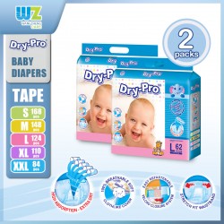 DryPro Baby Tape Diapers S84/M74/L62/XL52/XXL42 x 2 Packs