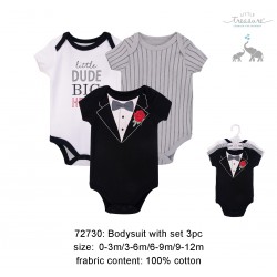 Little Treasure Hangging Short Sleeve Baby Suits Interlock - Tuxedo Rose (3pcs)