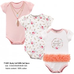 Little Treasure Hangging Short Sleeve Baby Suits Interlock - Boho (3pcs)