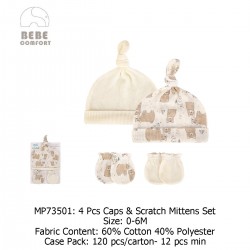 Bebe Comfort 4Pcs Caps & Scratch Mittens Set MP73501