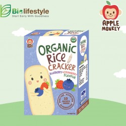 Apple Monkey Organic Rice Cracker 30g - Blueberry Strawberry