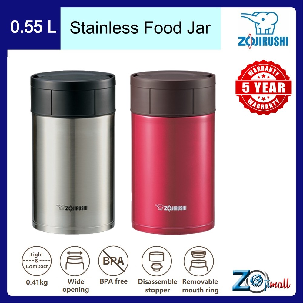 Zojirushi Stainless Steel Food Jar, 0.55L Clear Red, Mug Bottles