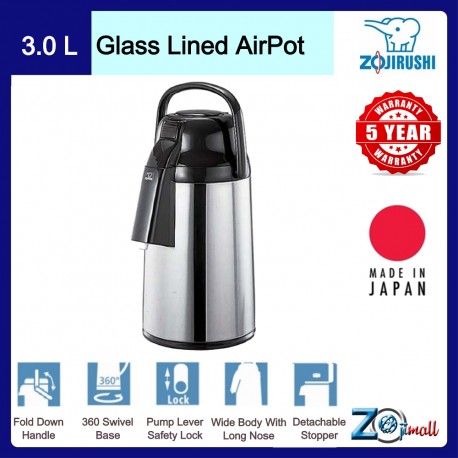 Zojirushi 3.0L S/S Glass Lined Air Pot - VRKE-30S-XA (Stainless)