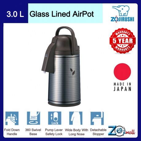 Zojirushi 3.0L S/S Glass Lined Air Pot - VRKE-30E-XS (Satin Leaf)